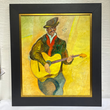 Luís Tejada - Óleo sobre cholguan 'Guitarrista sonriente'