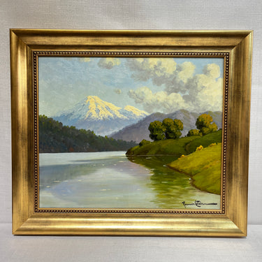 Benito Ramos Catalán - Óleo sobre cholguán 'Paisaje lacustre'