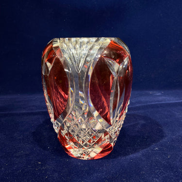 Jarron Art Déco cristal Val Saint Lambert rojo tallado años 60