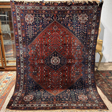 Alfombra Persa Shiraz en tonos rojos y azules 157x210cm