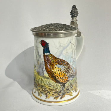 Shopero porcelana pintada a mano y tapa de peltre Haviland 1981 edición limitada con borde de oro