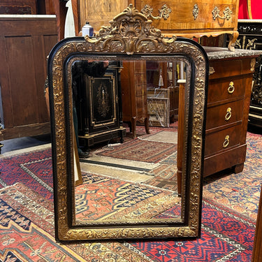 Espejo francés Napoleón III madera ebonizada y dorado ‘à parcs clos’