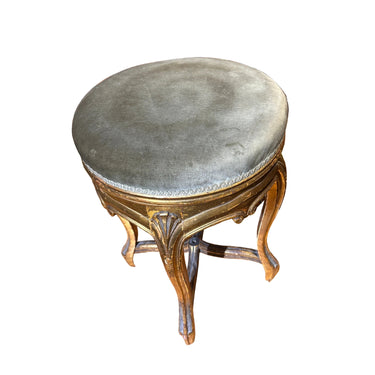Taburete de madera dorada Luis XV y tapiz terciopelo verde Bucarest Art & Antiques