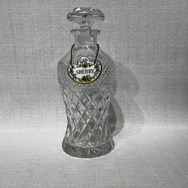Decantador de cristal tallado para Sherry con etiqueta de porcelana Crown Staffordshire