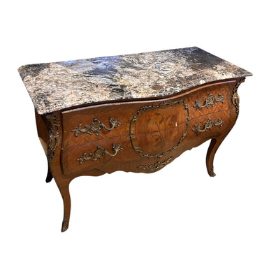 Comoda francesa Luis XV en marquetería mármol brèche d'Alep Bucarest Art & Antiques