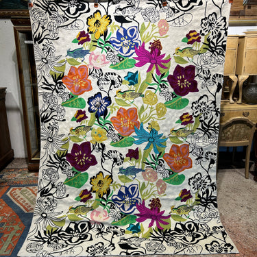 Alfombra India Cachemira diseños flores y aves de colores 210cm x 150cm