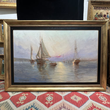 Álvaro Casanova Zenteno - Óleo sobre tela 'Marina de embarcaciones'