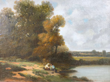 A. J. Downey - Óleo sobre tela 'paisaje a orilla del lago' Bucarest Art & Antiques