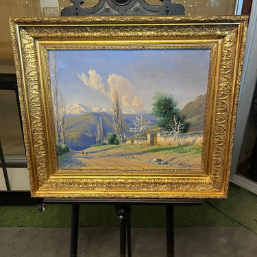 Alfredo Lobos Alfaro - Óleo sobre tela 'Paisaje y perros por camino de tierra' Bucarest Art & Antiques