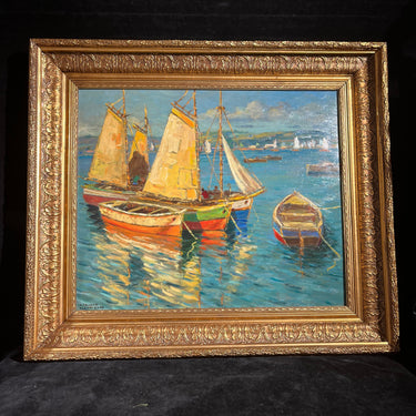 Arturo Pacheco Altamirano - Óleo sobre madera 'Veleros fondeados' Bucarest Art & Antiques