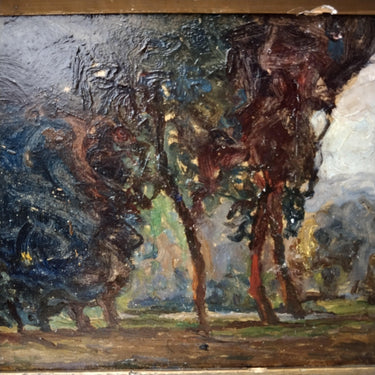 Calvo - Óleo sobre madera 'Paisaje con bosque de reflejos rojos' Temporada26