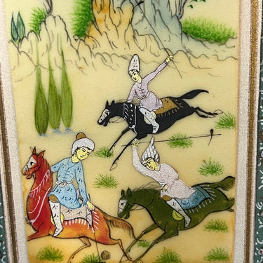 Cuadro Indo-Persa miniatura marfilina pintada a mano ‘Jinetes jugando polo’ Bucarest Art & Antiques