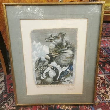 Enrique Grau - Serigrafía sobre papel 'Pájaros carniceros entre Chile y la Argentina' Bucarest Art & Antiques