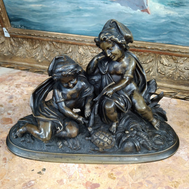 Figura bronce niños con tortuga | Bucarest Art Gallery Bucarest Art & Antiques