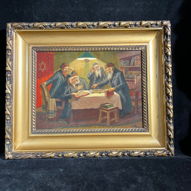 Friedrich Lettau - Óleo sobre madera 'Rabinos reunidos' Bucarest Art & Antiques