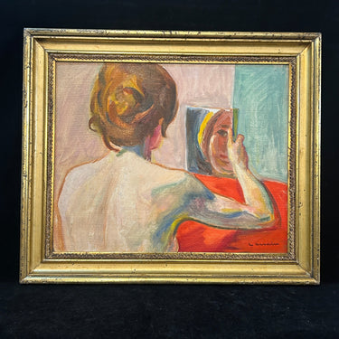 Hernán Larraín Peró - Óleo sobre madera ‘Mujer en el espejo Bucarest Art & Antiques