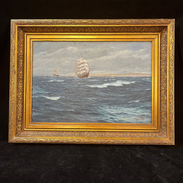 Horacio García - Óleo sobre tela 'Barcos en altamar' Bucarest Art & Antiques