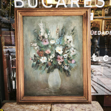 Inés Puyó - Óleo sobre tela 'Jarron de flores sobre gris' Bucarest Art & Antiques