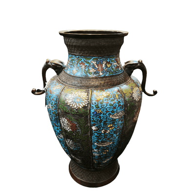 Jarrón chino bronce cloissoné grande flores de loto Bucarest Art Gallery