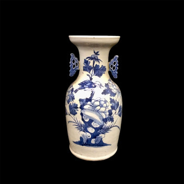 Jarrón chino de porcelana azul y blanca asas florales | Bucarest Art Gallery Bucarest Art & Antiques