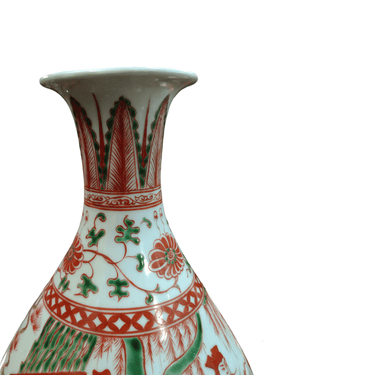 Jarrón porcelana china 'escena en jardín en verde y rojo' | Bucarest Art Gallery Bucarest Art & Antiques