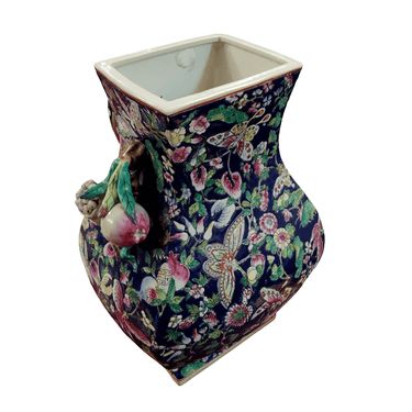 Jarrón porcelana china Famille Noir s.XIX mariposas y granadas Bucarest Art & Antiques