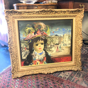 Jean Calogero - Óleo sobre tablilla 'Niña del sombrero' Bucarest Art & Antiques