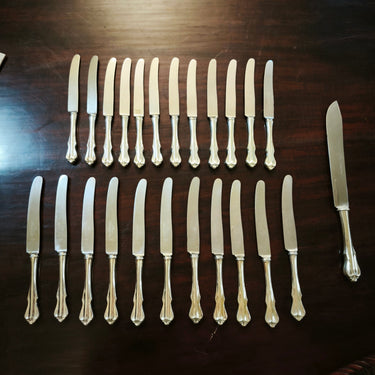 Juego de cuchillería inglesa Francis Greaves & Sons mango de plata y hoja de acero 24 piezas de Plata