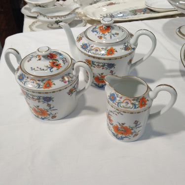 Juego de servir de té porcelana francesa Limoges 'flores azules y naranjas' | Bucarest Art Gallery Bucarest Art & Antiques