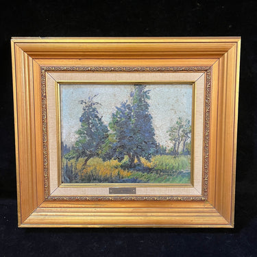 Pascual Gambino - Óleo sobre madera ´Paisaje de dos arboles` Consignación