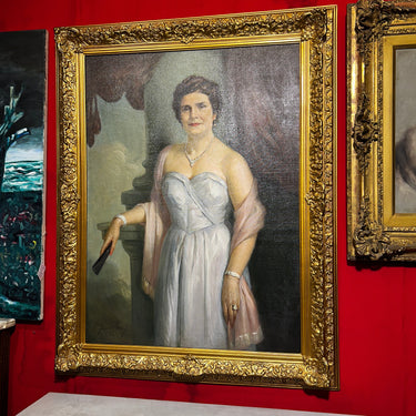Pascual Gambino - Óleo sobre tela Retrato ‘Señora de fiesta’ 1960 Bucarest Art & Antiques