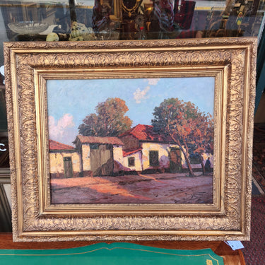 Ramos Catalán - Óleo sobre tela 'Fachada con personaje en esquina' Bucarest Art & Antiques