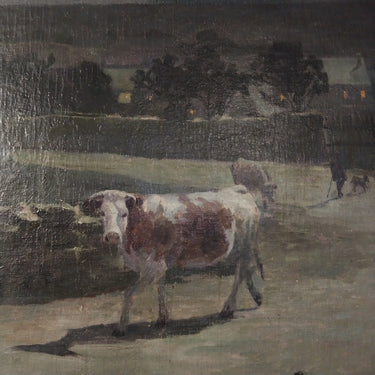 René His - Óleo sobre madera 'Rebaño de noche' - 1899 Consignación