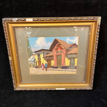 Ulises Vásquez - Óleo sobre cholguán 'Fachadas de adobe' Bucarest Art & Antiques